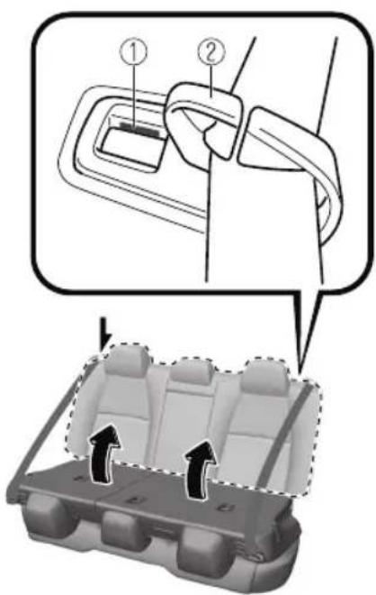 Diagram showing car seatbelting process with numbered instructions and directional arrows indicating movement