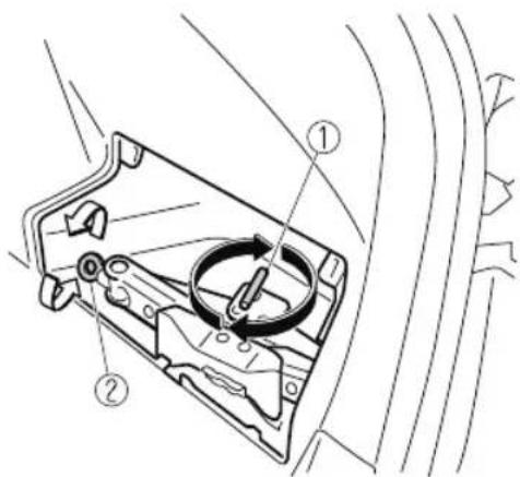 Technical diagram of a mechanical device with numbered parts and directional arrows indicating motion or assembly.