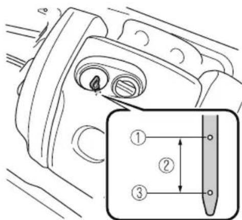 Technical diagram of a mechanical component with numbered parts and an inset detail showing a cross-section with dimension lines.