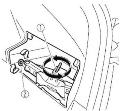 Technical diagram of a mechanical device with numbered parts and directional arrows indicating rotation or movement.