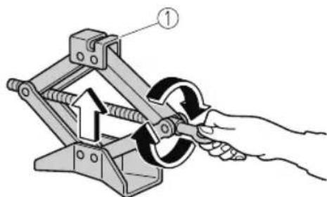 Diagram showing a hand using a tool to lift a mechanical component, with labeled parts and directional arrows indicating motion.