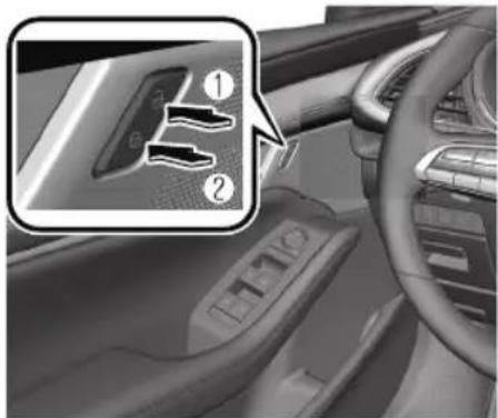 Car interior control panel with labeled buttons and a highlighted section showing two plug-in buttons