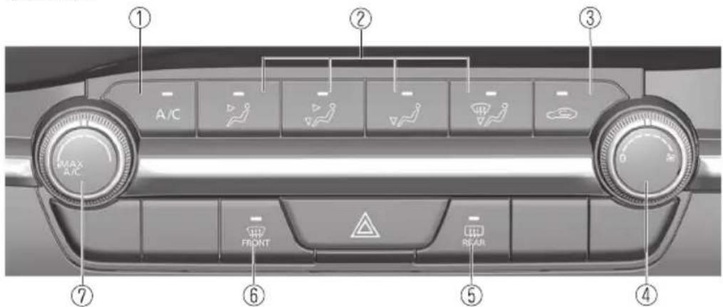 ① A/C ② MAX A/C ③ 6 FRONT ④ ⑤ REAR