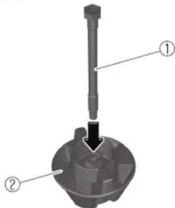 Technical diagram of a mechanical assembly with labeled parts ① and ②