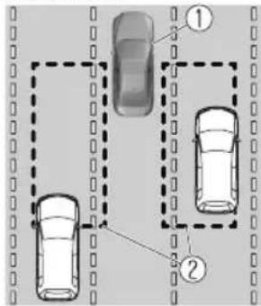 Diagram showing three cars on a road with numbered annotations indicating positions or directions.