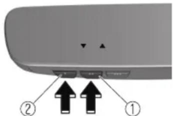 Diagram of a remote control panel with labeled buttons and directional arrows indicating navigation or movement.