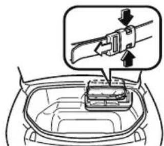 Diagram showing a firearm being inserted into a vehicle's seat, with an inset highlighting the lever mechanism.