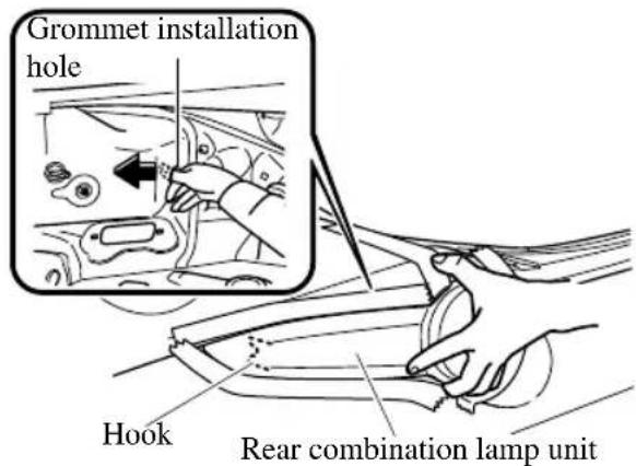 Grommet installation hole Hook Rear combination lamp unit