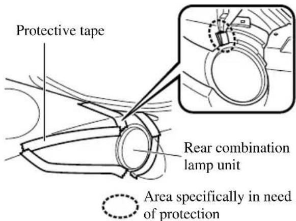 Protective tape Rear combination lamp unit Area specifically in need of protection