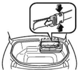 Diagram showing a car interior with a lever mechanism and directional arrows indicating movement or force direction.