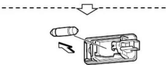 Diagram showing a device with a cylindrical component being inserted into a housing, with an arrow indicating direction and a dashed line above.
