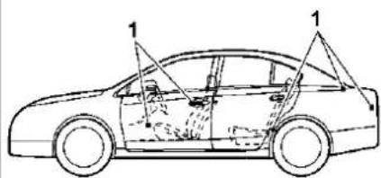 Diagram of a car showing structural components with numbered labels 1, likely illustrating a vehicle or engine assembly.