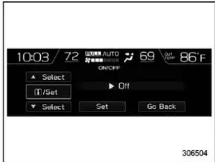 10:03 72 自动频率 AUTO 69 OUT ON/OFF Select Off T/Set Select Set Go Back 306504