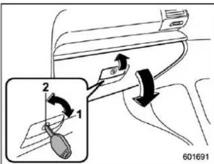 Diagram showing car interior components with labeled parts and directional arrows indicating movement or movement.