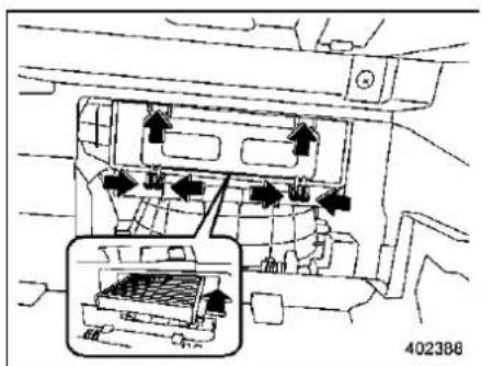 Technical diagram showing airflow or ventilation system with labeled components and a magnified inset of a device component.