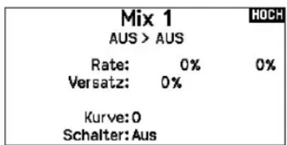 Mix 1 AUS > AUS Rate: 0% 0% Versatz: 0% Kurve: 0 Schalter: Aus