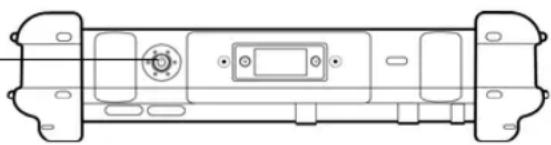 Technical line drawing of a mechanical component with mounting flanges and central control panel (no text or symbols)