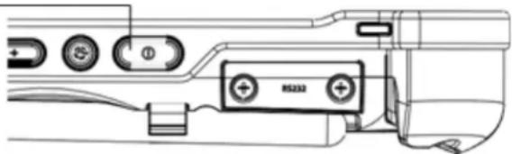 Technical line drawing of a device rear panel with buttons and connectors (no text or symbols)