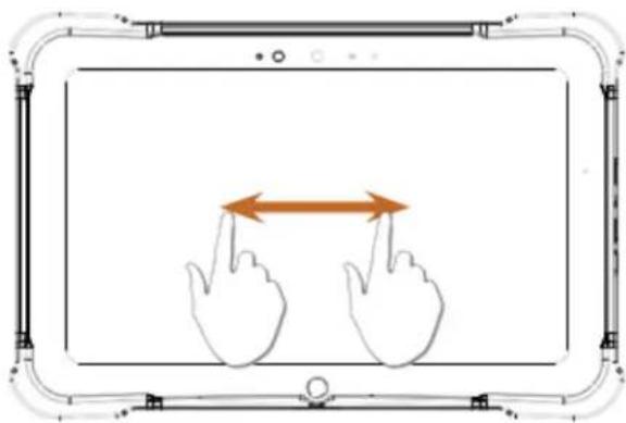 Illustration of two hands pointing at a screen with bidirectional arrows, enclosed in a rectangular frame (no text or symbols)