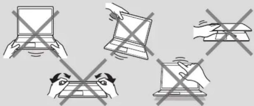 Illustration showing five hand-drawn laptops with crossed-out 'No' symbols, indicating no usage or prohibition.