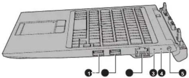 Diagram of a computer chassis with labeled components, showing internal compartments and connectors