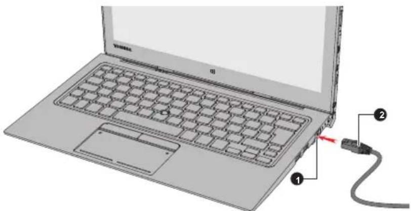 Laptop keyboard diagram with labeled components and a red arrow pointing to a cable connection