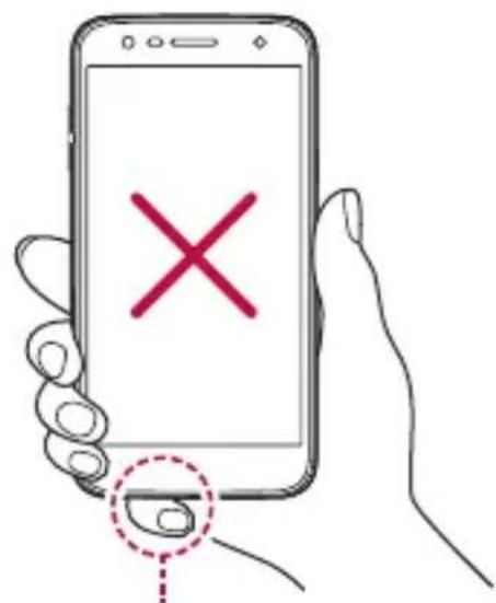 Hand holding smartphone screen with red X mark and finger icon, indicating cancellation or error
