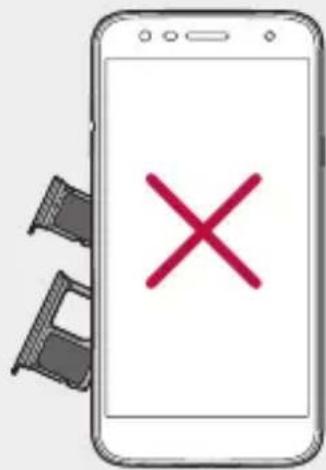 Illustration of a smartphone screen with a red 'X' symbol and two smaller screens on the left, suggesting a warning or error message.