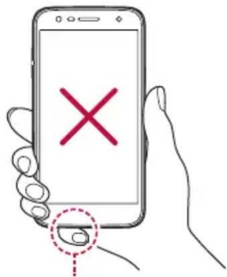 Hand holding smartphone screen with red X mark and finger icon, indicating cancellation or error