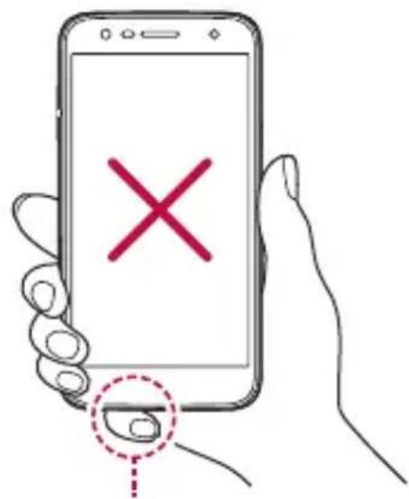 Hand holding smartphone screen with red X mark and finger icon, indicating cancellation or error detection