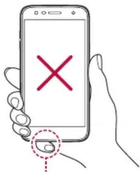 Hand holding smartphone screen with red X mark and finger icon, indicating cancellation or error