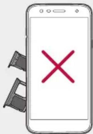 Illustration of a smartphone screen with a red 'X' symbol and two smaller devices on the left, suggesting a warning or error message.