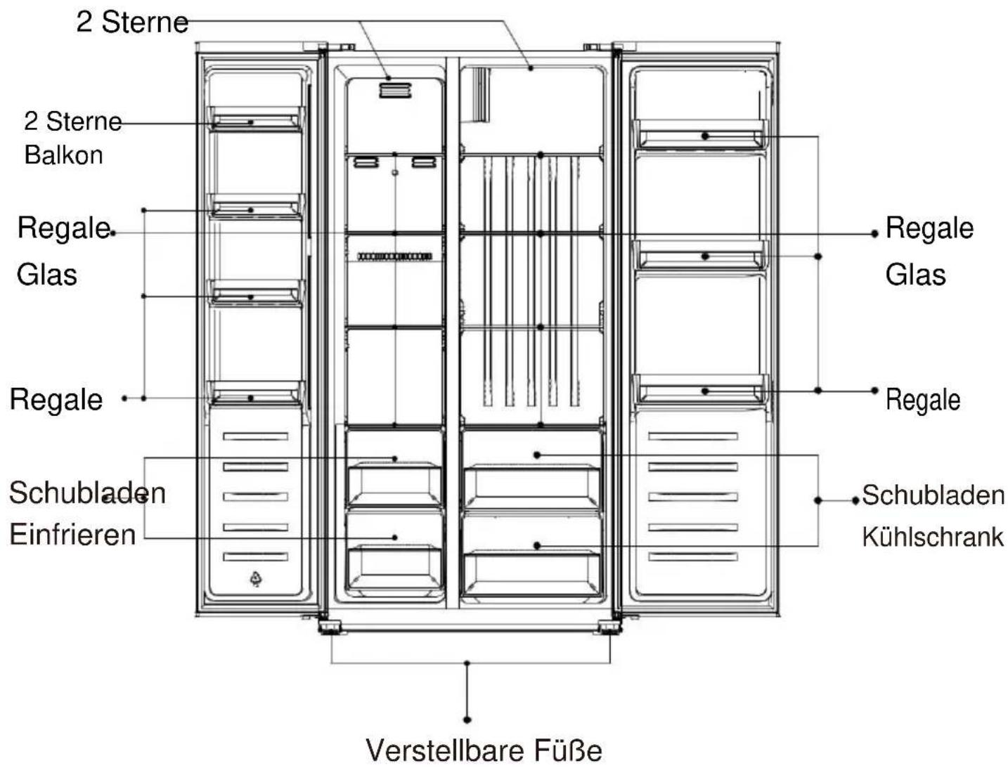 2 Sterne 2 Sterne Balkon Regale- Glas Regale Schubladen Einfrieren Regale Regale Regale Schubladen Kühlschrank Verstellbare Füße