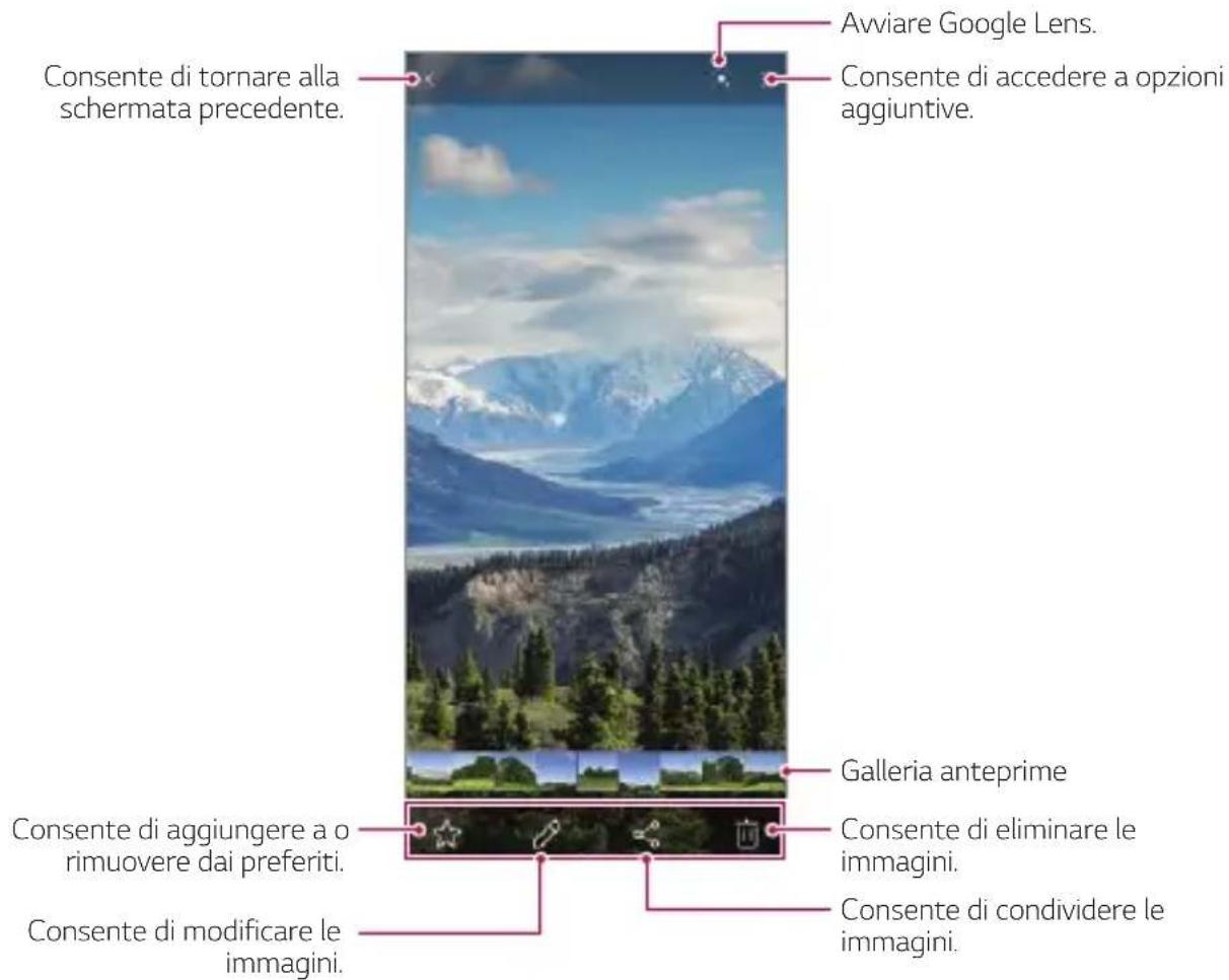 Avviare Google Lens. Consente di tornare alla schermata precedente. Consente di accedere a opzioni aggiuntive. Galleria anteprime Consente di eliminare le immagini. Consente di condividere le immagini. Consente di modificare le immagini.