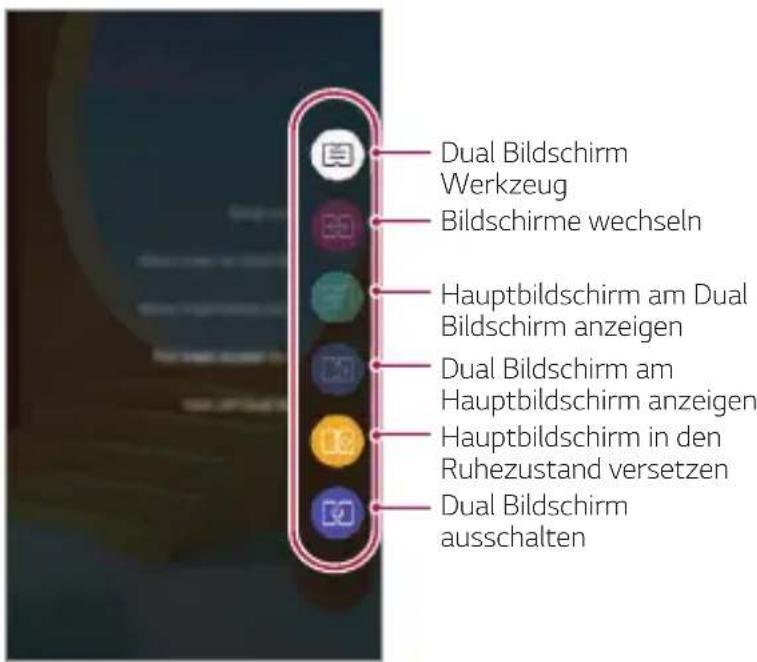 Dual Bildschirm Werkzeug Bildschirme wechseln Hauptbildschirm am Dual Bildschirm anzeigen Dual Bildschirm am Hauptbildschirm anzeigen Hauptbildschirm in den Ruhezustand versetzen Dual Bildschirm ausschalten