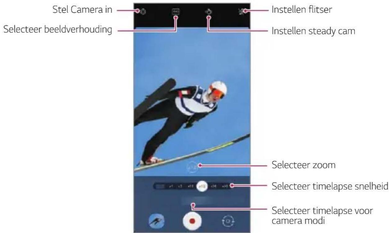 Stel Camera in Selecteer beeldverhouding Instellen flitser Instellen steady cam Selecteer zoom Selecteer timelapse snelheid Selecteer timelapse voor camera modi