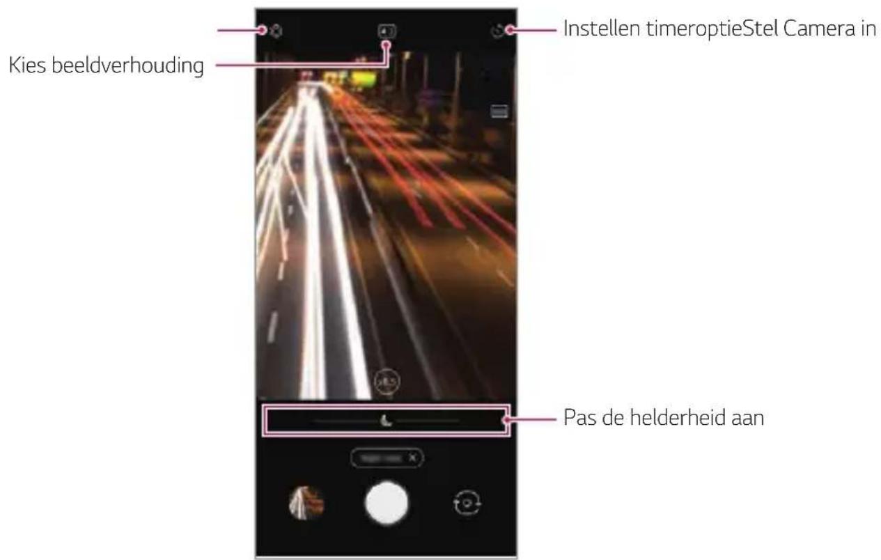 Kies beeldverhouding Instellen timeroptieStel Camera in Pas de helderheid aan