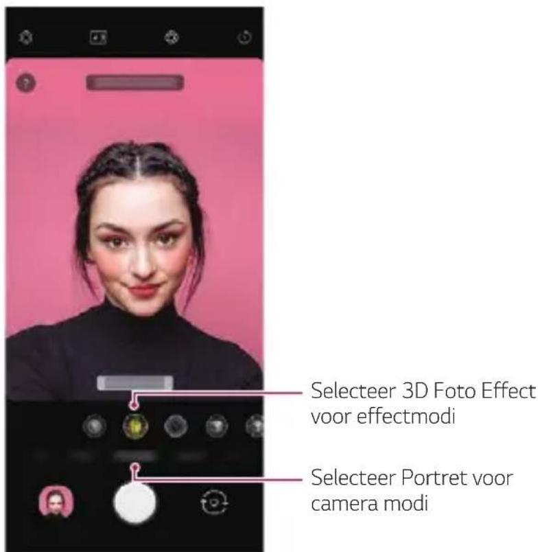 Selecteer 3D Foto Effect voor effectmodi Selecteer Portret voor camera modi