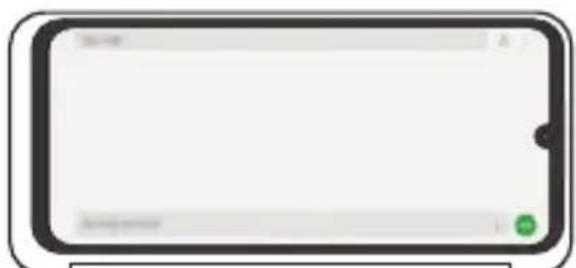 Front view of a smartphone screen with text fields and a green button, likely for app or status display.