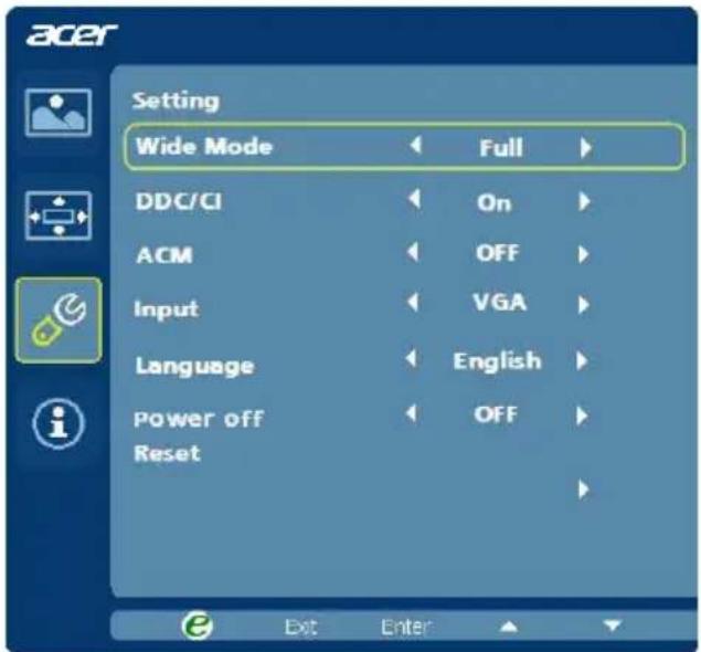 ACER Predator XB1 - Adjusting the setting - 1