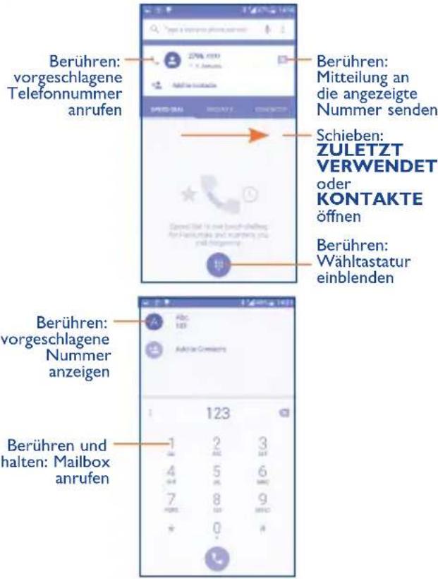 Berühren: vorgeschlagene Telefonnummer anrufen 276.010 1.3.2000 Mellte erfasste SPEED 541 RCAVATI ORIGETT Berühren: Mitteilung an die angezeigte Nummer senden Schieben: ZULETZT VERWENDET oder KONTAKTE öffnen Berühren: Wähltastatur einblenden Berühren: vorgeschlagene Nummer anzeigen Abc. 123 Abk 4 7 + - 2 4 5 8 9 0 3 6 9 123 Berühren und halten: Mailbox anrufen