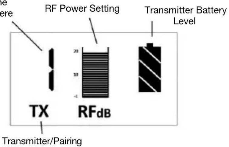 RF Power Setting Transmitter Battery Level TX RFdB Transmitter/Pairing