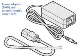 Power adapter (20W) and country-specific power cord