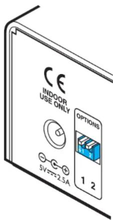 CE INDOOR USE ONLY 5V=2.5A OPTIONS 1 2