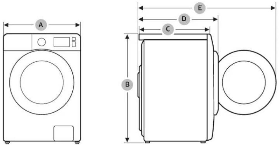 SAMSUNG WW90T986ASE - Technisches Datenblatt - 1
