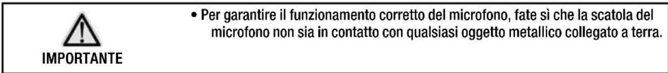 IMPORTANTE • Per garantire il funzionamento corretto del microfono, fate si che la scatola del microfono non sia in contatto con qualsiasi oggetto metallico collegato a terra.