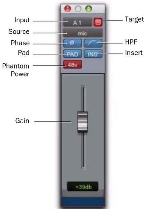 Input A 1 mic Target Source Phase HPF Pad PAD INS Insert Phantom Power 48v Gain +39db