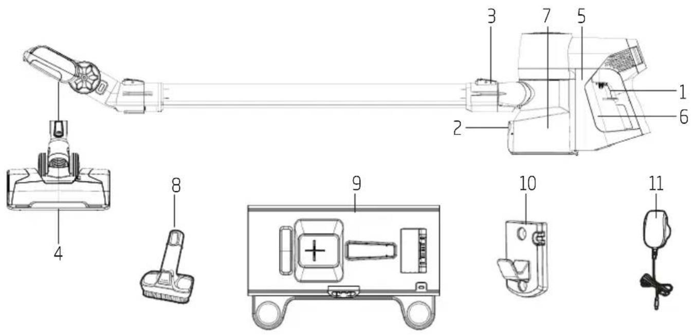 Technical diagram of a handheld device with numbered parts for identification and assembly reference.