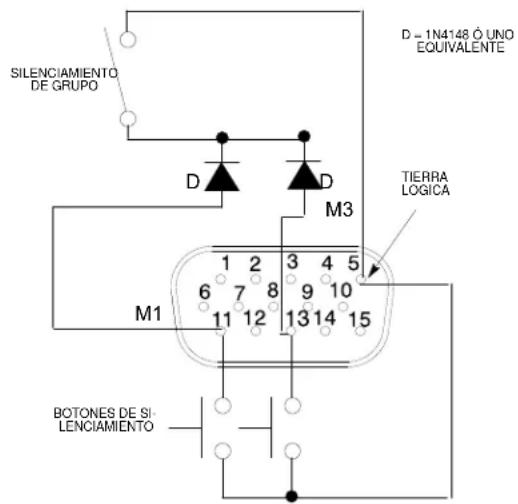 SILENCIAMIENTO DE GRUPO D = 1N4148 Ó UNO EQUIVALENTE TIERRA LOGICA M3 1 2 3 4 5 6 7 8 9 10 M1 11 12 13 14 15 BOTONES DE SI- LENCIAMIENTO