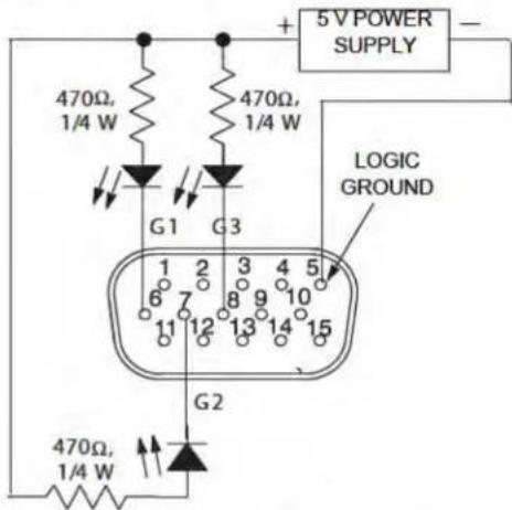 470Ω, 1/4 W + 5 V POWER SUPPLY - 470Ω, 1/4 W G1 G3 LOGIC GROUND 1 2 3 4 5 6 7 8 9 10 11 12 13 14 15 G2 470Ω, 1/4 W